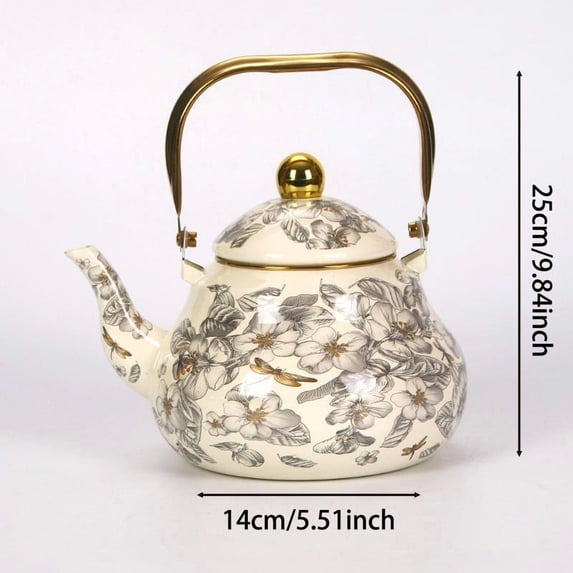 Upgraded Vintage Style Enameled Tea Kettle Steel Teapot With Floral Colorful Porcelain Enamel Tea Kettle For Stovetop Use Home Kitchen Decor Rustic Country Style O