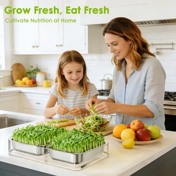 Upgraded Visual Seed Sprouter Tray, Stainless Steel Soil-Free Cultivation Germination Tray with Acrylic Base, Healthy Microgreens Growing Kit for Indoors Sprouting Seeds, Grow Grass, Beans