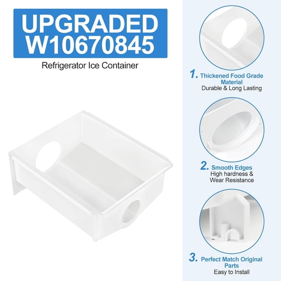 Upgraded W10670845 Refrigerator Ice Bucket Compatible with Whirlpool Ice Maker Replacement Parts WPW10670845 Removable Ice Bin for Ice Maker Replacement WRS325FDAM04, WRS315SDHM08 Ice Bin