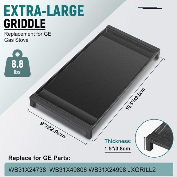 Upgraded WB31X24738 Cast Iron Griddle  for  Appliance Stove Range Cooktop, Nitrided Non-stick Coating, 19.5"9" Integrated Griddle Plate