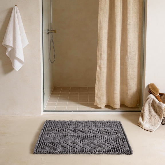 Boho Bathroom Rug - Ultra Soft Anti Non Slip Bath Rug for Bathroom Decor with Tassels, Herringbone Wafle Texture Absorbent Bath Mat, achine Washable,16"*24" Grey