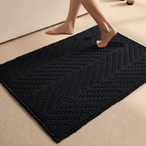 BULULOM Black Bathroom Rug, Waffle Bath Mat Non Slip Washable Super Absorbent Quick Dry, Boho Farmhouse Bathroom Decor, 24"*36" Black