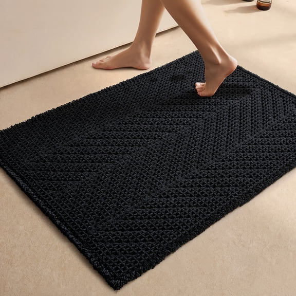 BULULOM Black Bathroom Rug, Waffle Bath Mat Non Slip Washable Super Absorbent Quick Dry, Boho Farmhouse Bathroom Decor, 24"*36" Black