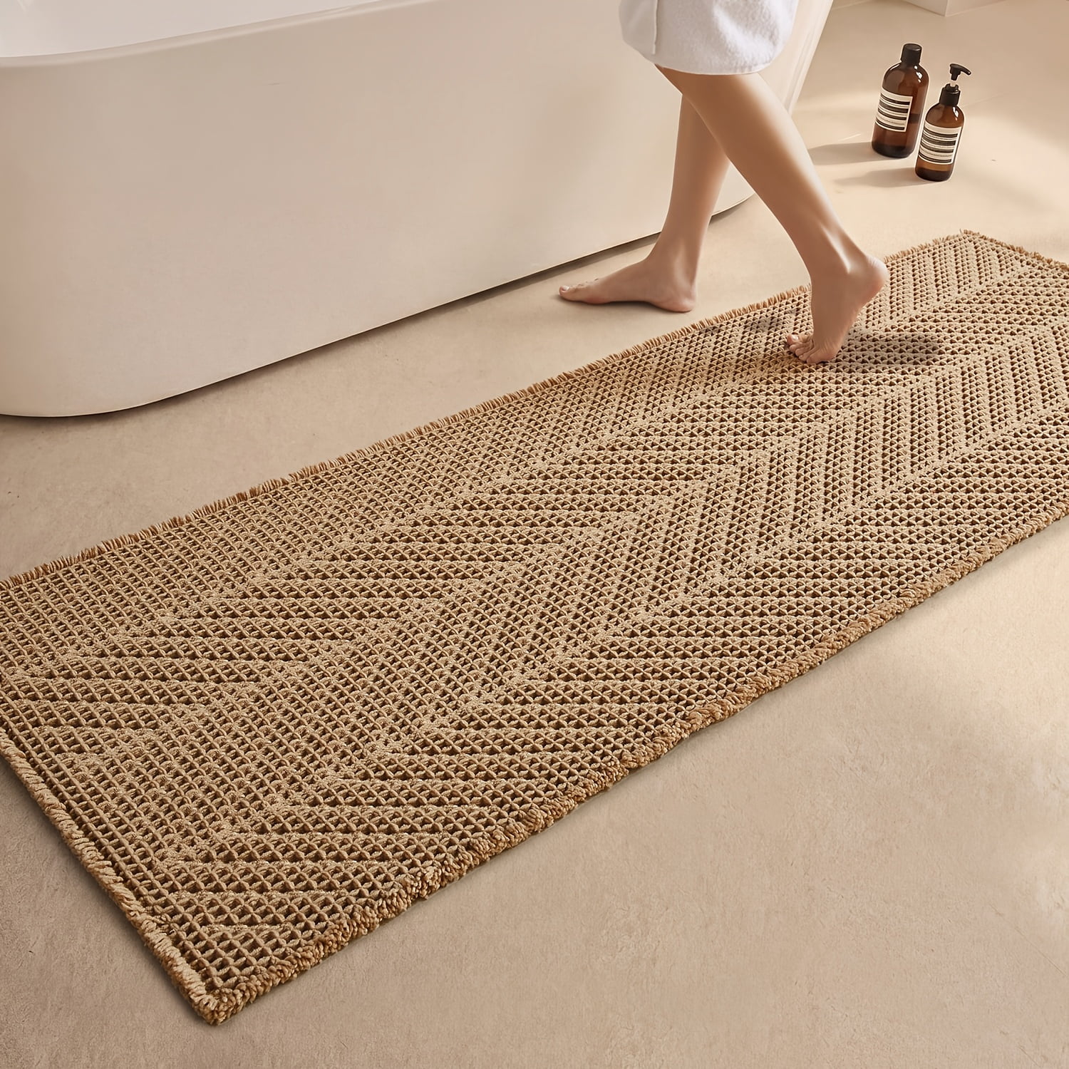 Waffle Rug BULULOM Runner Rug, Herringbone Waffle Bathroom Rugs Non Slip Washable ...