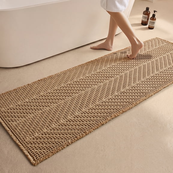 BULULOM Runner Rug, Herringbone Waffle Bathroom Rugs Non Slip Washable Super Absorbent Quick Dry, Farmhouse Long Bath Mat, 72"x24" Khaki