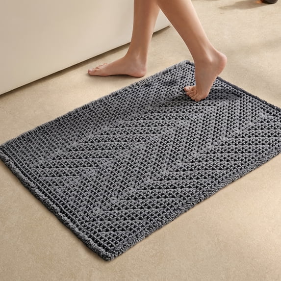 BULULOM Bathroom Rug - Ultra Soft Non Slip Waffle Bath Mat, Bathroom Decor with Tassels, Herringbone Texture Absorbent, achine Washable,20"*30" Grey