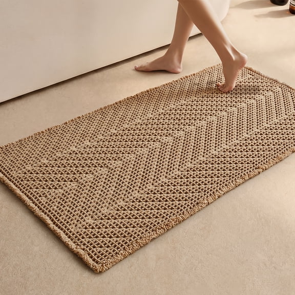 BULULOM Bathroom Rugs,Herringbone Waffle Bath Mat Non Slip Washable Super Absorbent Quick Dry, Farmhouse Bathroom Decor 24"*48" Khaki