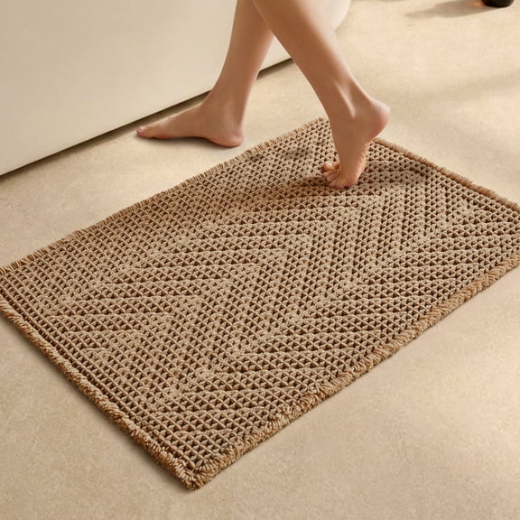 BULULOM Bathroom Rugs,Herringbone Boho Waffle Bath Mat, Non Slip Washable Super Absorbent Quick Dry, Farmhouse Bathroom Decor 20"*30" Khaki