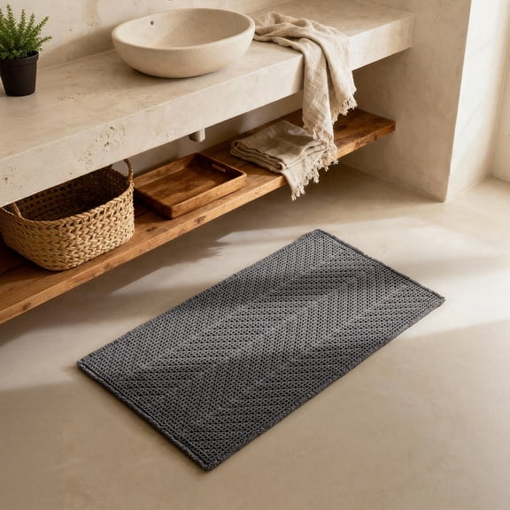 Boho Bathroom Rug - Ultra Soft Anti Non Slip Bath Rug for Bathroom Decor with Tassels, Long Herringbone Wafle Texture Absorbent Bath Mat, achine Washable,24"*48" Grey