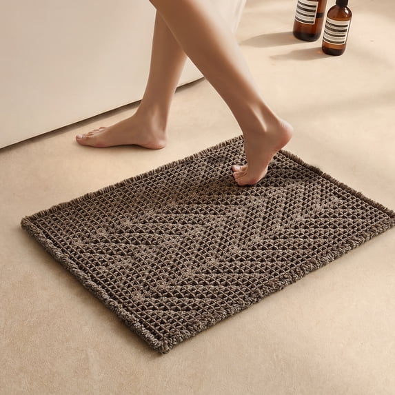 BULULOM Bathroom Rug - Herringbone Texture Absorbent Small Waffle Bath Mat, Ultra Soft Anti Non Slip Super Absorbent Quick Dry, achine Washable,16"*24" Taupe