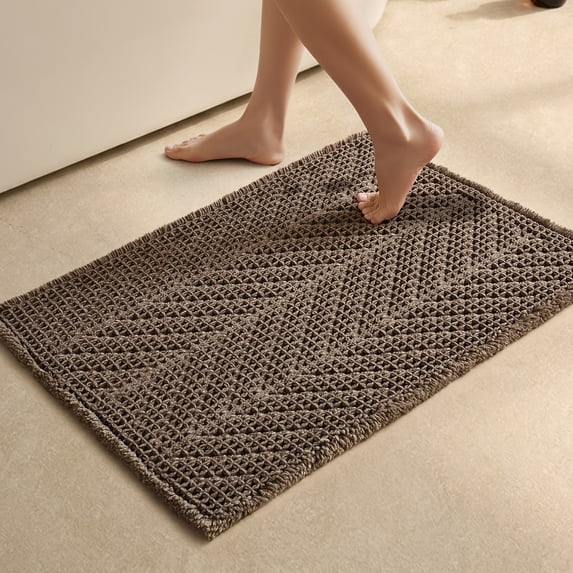 BULULOM Bathroom Rug - Herringbone Texture Absorbent Waffle Bath Mat, Ultra Soft Non Slip Super Absorbent Quick Dry, achine Washable,20"*30" Taupe