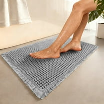 Upgraded Waffle Bath Mat, Super Absorbent Non Slip Bath Mats for Bathroom Floor, Machine Washable Bathroom Rugs with Tassels, Rubber Backed Bathroom Mats, Ultra Soft, 16.9" x 24", Grey