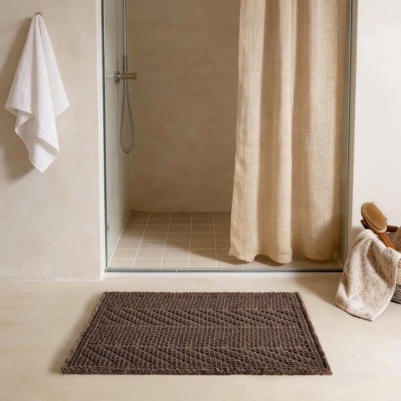 Boho Bathroom Rug - Herringbone Wafle Texture Absorbent Bath Mat, Ultra Soft Anti Non Slip Bath Rug Super Absorbent Quick Dry, achine Washable,20"*30" Taupe