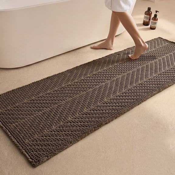 BULULOM Long Bathroom Rug -Herringbone Texture Absorbent Waffle Bath Mat, Ultra Soft Anti Non Slip Super Absorbent Quick Dry, achine Washable,24"*72" Taupe