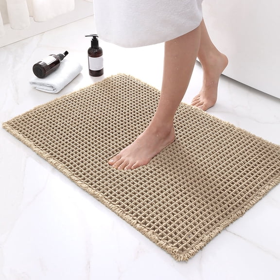 Upgraded Waffle Runner Rug,Boho Waffle-Knit Bath Mat,Super Absorbent Non Slip Washable Dry Fast Bathroom Bath Mat with Tassels for Hallway Bedroom Home Decor (Coffee,17 * 24in)