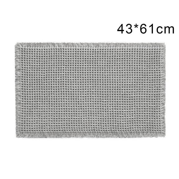 Upgraded Waffle Runner Rug, Super Absorbent Non Slip Bath Mats for Bathroom Floor, Machine Washable Bathroom Runner Rug with Tassels for Laundry Room, Modern Farmhouse Decor (Gray 61 92cm)