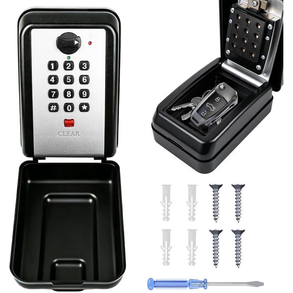 Upgraded Wall-Mounted Key Lock Box, Weatherproof Outdoor Lockbox, 12-Digit Customizable Security Code Anti-Theft, Key Safe Storage Lock Box for Home, Office, Garage, Airbnb hosts, Spare key storage,