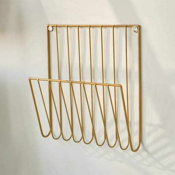 Upgraded Wall Rack – Iron Wall-Mounted Magazine Rack, Gold Home Storage and Organization