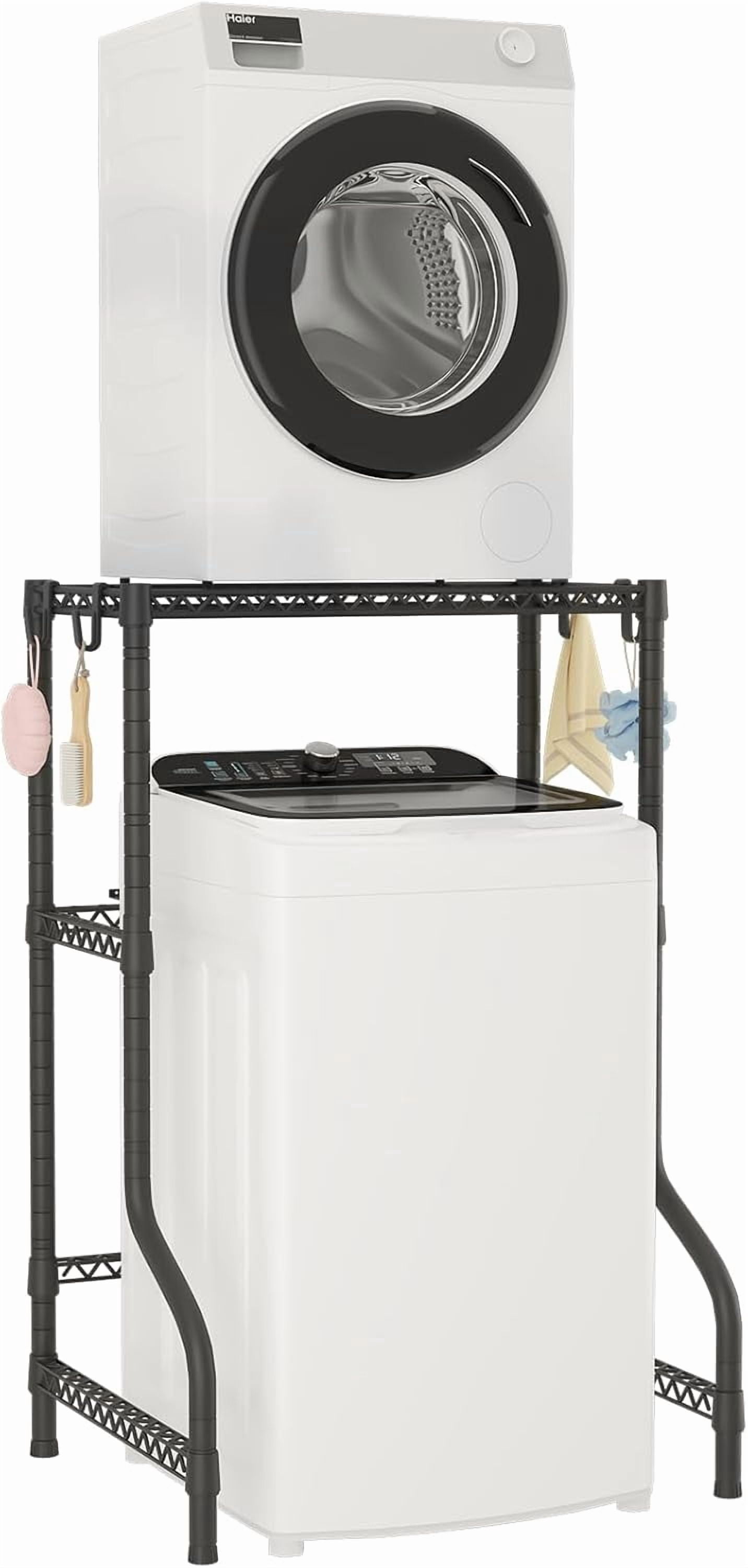 Upgraded Washer Dryer Stacking Rack for Narrow Spaces, Metal Over-Unit Storage Shelves, Black