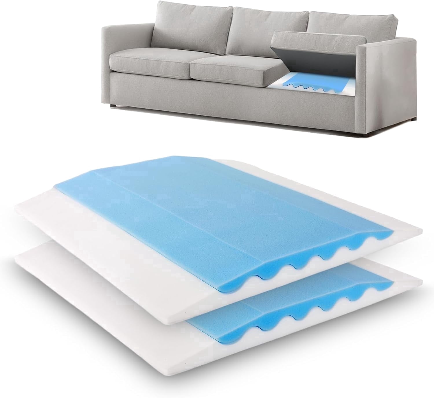 Upgraded Wave Double Layer Sofa Cushion, Couch Support for Sagging Cushions, 22x22x2.4 in, Set of 2