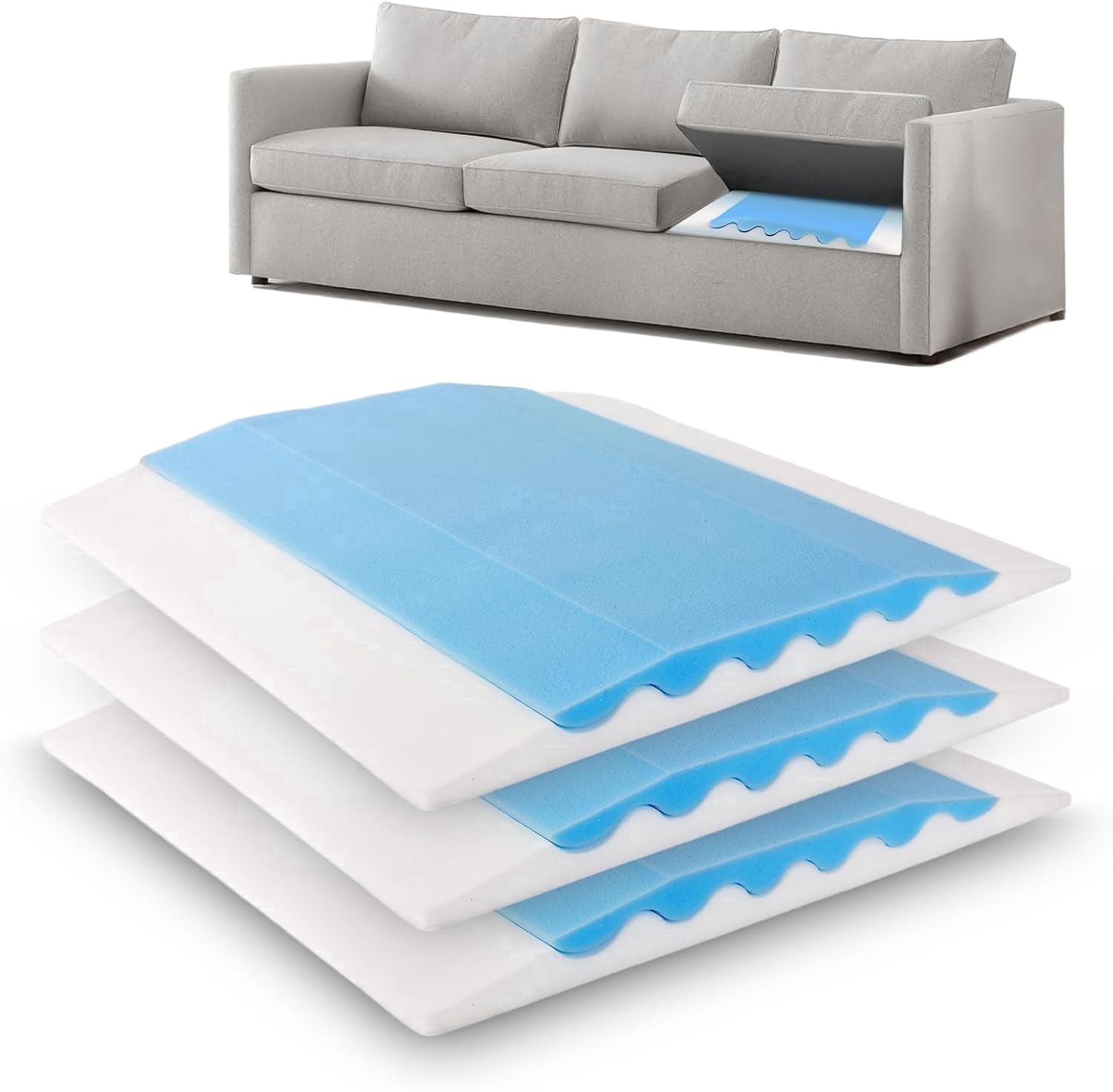Upgraded Wave Double Layer Sofa Cushion, Couch Support for Sagging Cushions, 22x22x2.4 in, Set of 3
