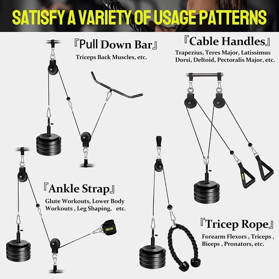 Upgraded Weight Cable Pulley System Gym for Home Fitness LAT Pull Down Biceps Curl Tricep Workout
