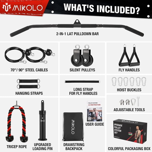 Upgraded Weight Lift Pulley System with Adjustable Cable for Full Body Home Gym Training