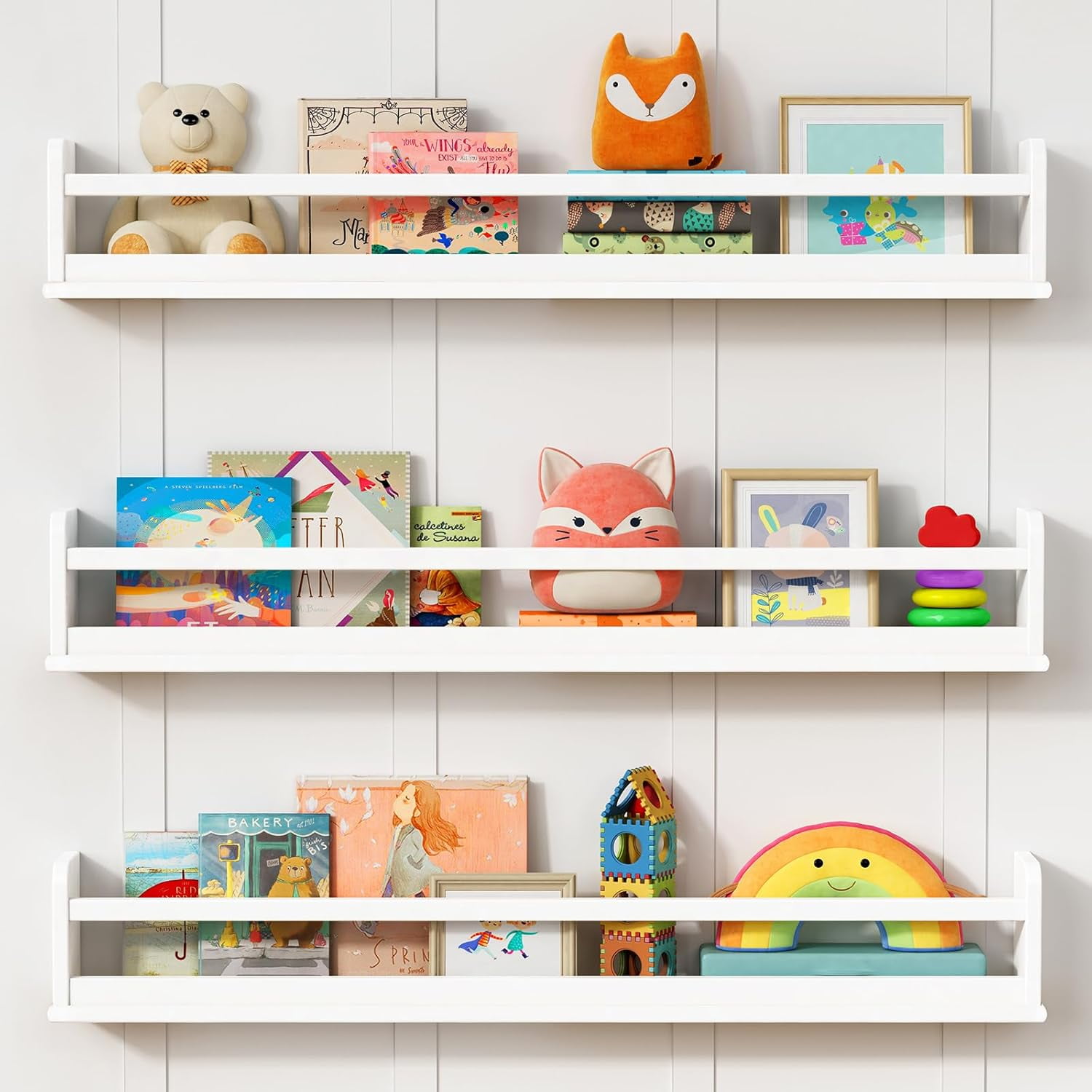 Upgraded White Wall Bookshelf for Kids' Room, 36 Inch Long Floating ...