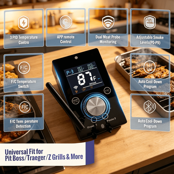 Upgraded WiFi Controller Replacement for Pit BossTraegerZ GrillsAsmoke Pellet Grills, Digital Charcoal Grill Smoker with Smart APP Control & Real-Time Temp Monitoring