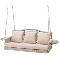 Upgraded Wicker Hanging Porch Swing Heavy Duty 900 LBS 3-Seat Outdoor Patio Swing Chair for Adult w/ 8.9ft Hanging Chains Cushions and Cup Holder