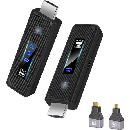 Upgraded Wireless HDMI Transmitter and Receiver 165FT/50M, Wireless HDMI Extender kit for 4K@30Hz Input, 1080P@60Hz Output, 5.8G+2.4G high-Speed Transmission Support laptops, PC, Camera