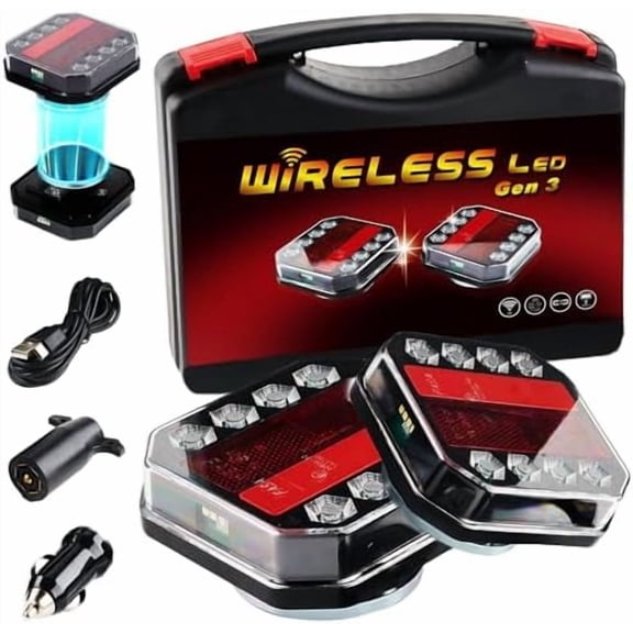 Upgraded Wireless Trailer Lights Magnetic Bluetooth Remote Control Trailer Tail Light with Brake Lights, Turn Signals and Reverse Lights for Cars, Trucks, Boat, Camper, Trailers
