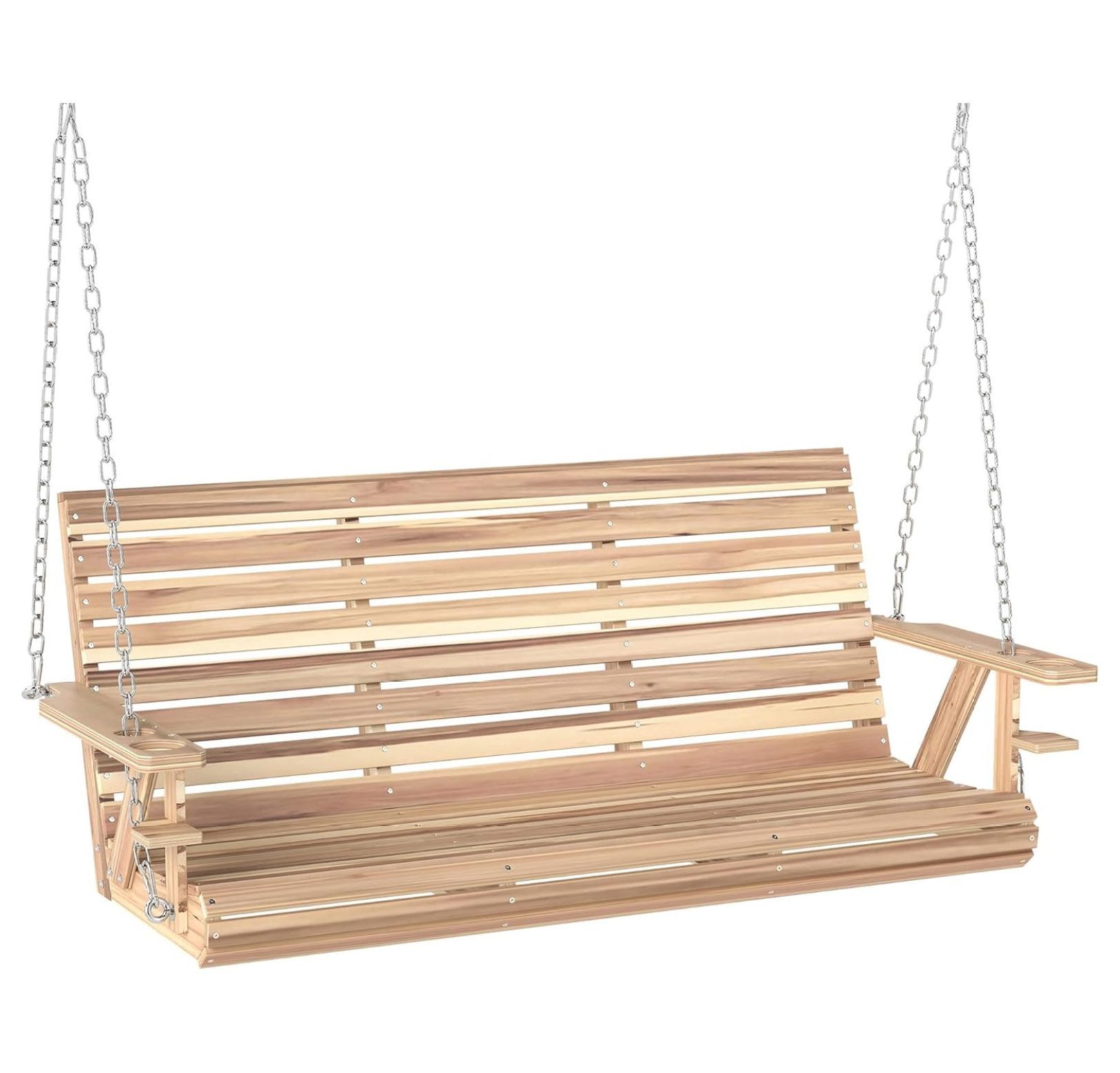 Three Chain Chair Upgraded Wooden Porch 3-Seater, 5 FT Outdoor Patio with Cupholders ...
