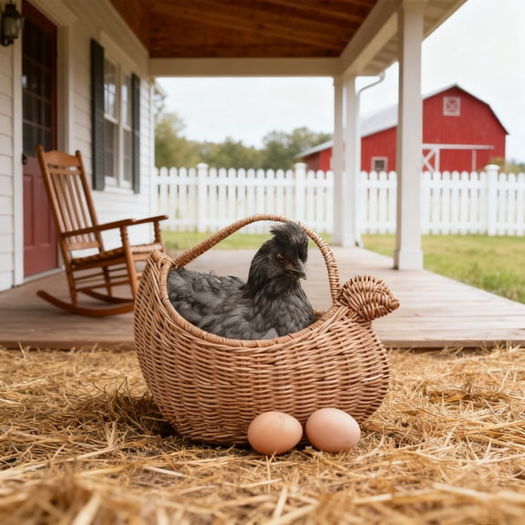 Upgraded Woven Rattan Fruit Basket Hand Woven Vegetable Basket Chicken Shape Tote For Kitchen Countertop Storage Rural Style Rattan Storage Basket U