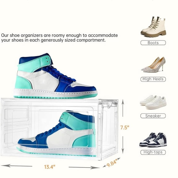 Upgraded X-Large Shoe Organizer,Shoe Storage Organizer,12 Pack,Shoe Box Clear Plastic Stackable,Drop Front Shoe Box with Clear Door, Shoe Containers For Sneaker Display