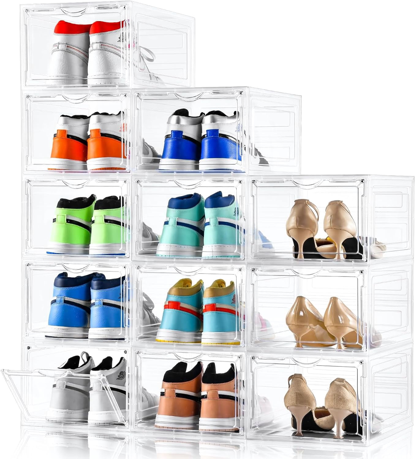 Upgraded X-Large Shoe Storage Box,12 Pack,Shoe Box Clear Plastic