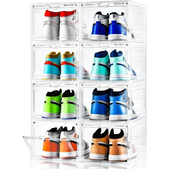 Upgraded X-Large Shoe Storage Box,8 Pack,Shoe Box Clear Plastic Stackable,Drop Front Shoe Box with Clear Door,Shoe Organizer and Shoe Containers For Sneaker Display,Fit up to US Size13