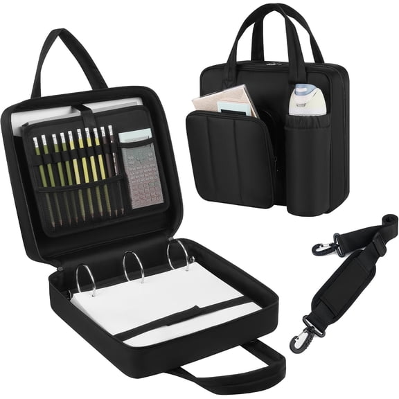 Upgraded Zipper Binder | 3-Inch & 2-Inch O-Rings, 600 Sheet Capacity Trapper Keeper with 13 Inch Laptop Sleeve & Water Bottle Holder, Binder Bag with Multi-Pockets & Strap (Black)