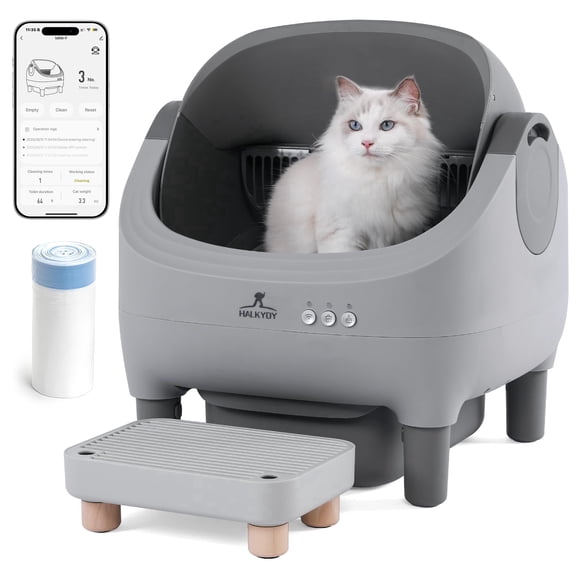 Automatic Litter Box with Raised Step, for Multiple Cats, Open Top Large Capacity Self Cleaning Litter Box