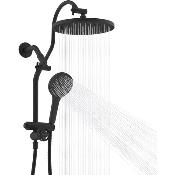 Upgraded cUPC Certified Self-cleaning Shower Head Combo, High Pressure 10'' Rain Showerhead with 3-Spray Handheld, All Metal Arm with Easy Reach 4-way Diverter, 71" Hose & Holder, Matte Black