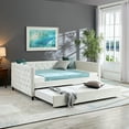 Upgraded fullsize beige velvet upholstered sofa bed with wheels