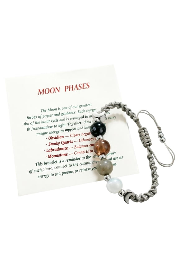 Upgraded moon phases crystal healing beaded bracelet, adjustable anxiety stress relief spiritual jewelry as sweet gift for women, mom, daughter and friends