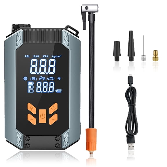 Upgraded multi-function portable compact LED dual screen digital display wireless tire air pump with memory mode, portable air compressor