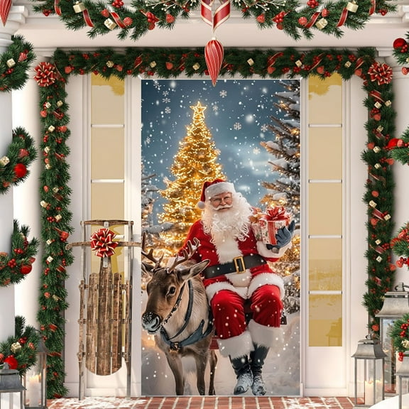 Upgraded 35 X 71 Inch Christmas Door Cover - Santa Claus Pattern - Christmas Day Door Decoration - Festival Party Decoration Y