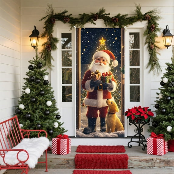Upgraded&nbsp;35 X 71 Inch Christmas Door Cover - Santa Claus Pattern - Christmas Day Door Decoration - Festival Party Decoration Z