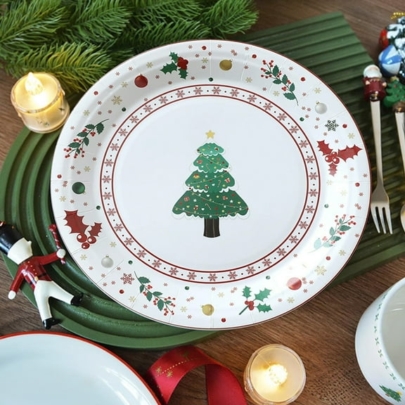 Upgraded Christmas Decoration Party Theme Tableware 7 Inch Shatterproof Disposable Paper Plates Suitable For Christmas Holiday Gatherings And Holiday Parties X