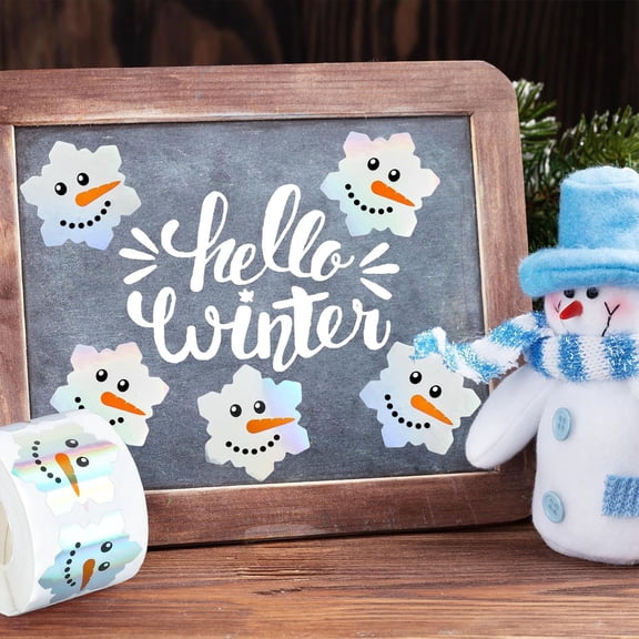 UpgradedChristmas Optical Maser Snowman Round Christmas Decoration Sealing 1 Inch Sticker Label J