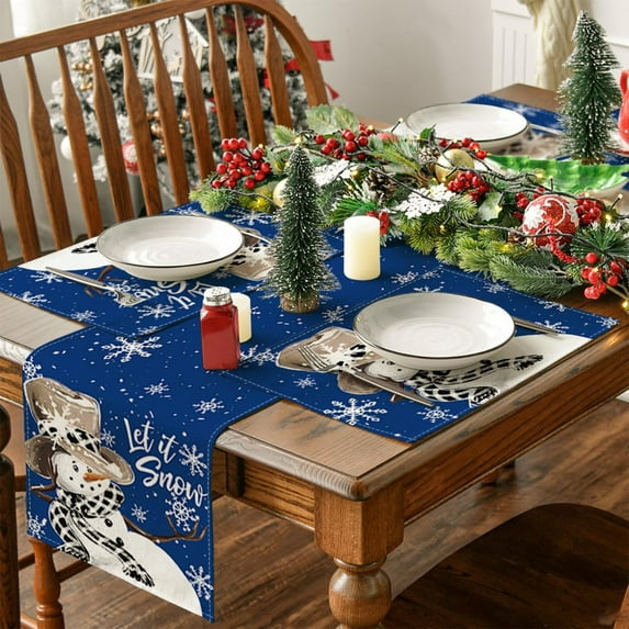 Upgraded Snowman Let It Snow Winter Placemats 12x18 Inch Christmas Holiday Table Mats For Party Kitchen Dining Room Decoration E