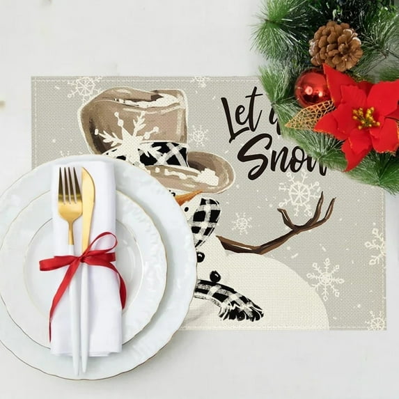 Upgraded Snowman Let It Snow Winter Placemats 12x18 Inch Christmas Holiday Table Mats For Party Kitchen Dining Room Decoration F