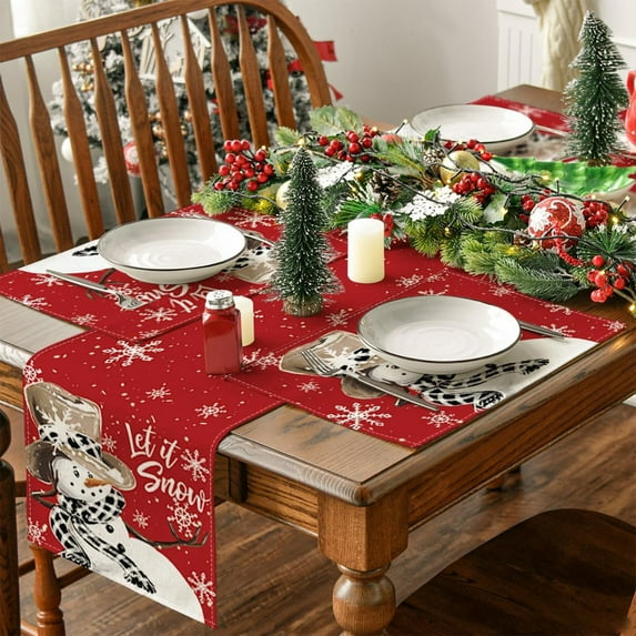 Upgraded Snowman Let It Snow Winter Placemats 12x18 Inch Christmas Holiday Table Mats For Party Kitchen Dining Room Decoration G